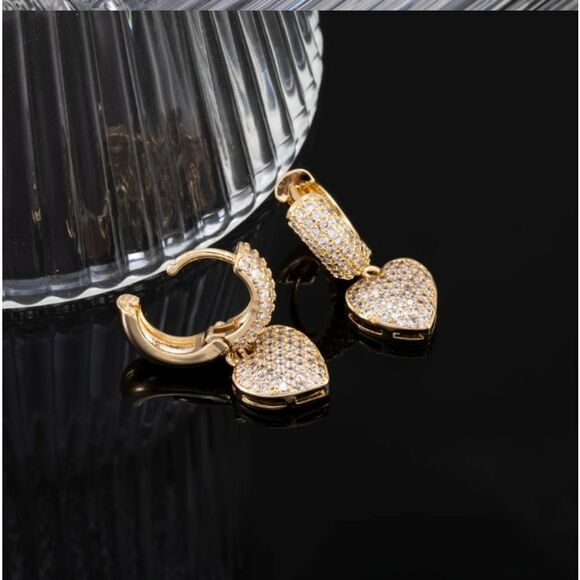 Beautiful Gold Diamond Heart Earrings - Picture 5 of 6